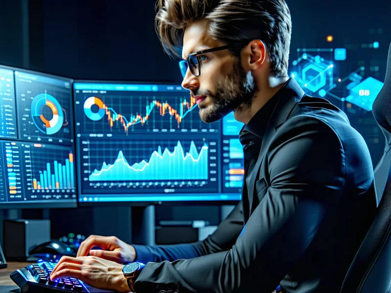 Người đặt cược đang quản lý tiền trên máy tính với các biểu đồ tài chính