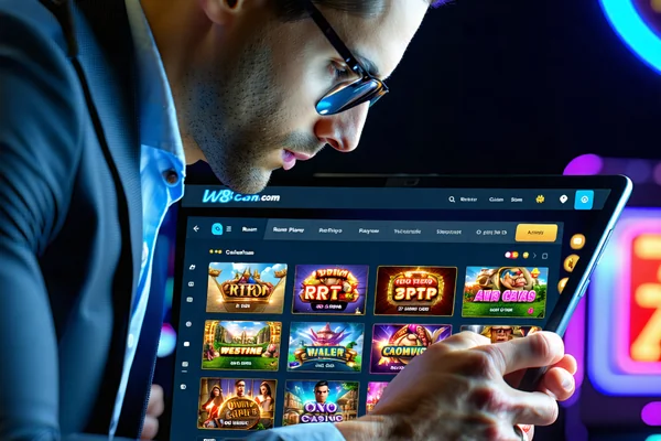 Người chơi đang nghiên cứu thông tin về các trò chơi Slot Game trên w88.com